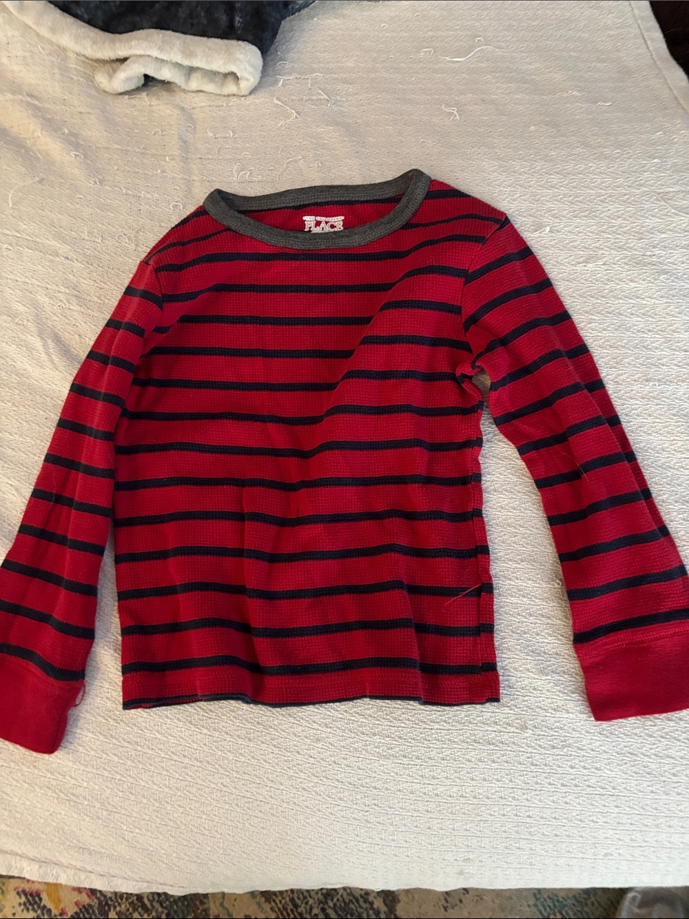 The Children’s Place Red & Navy Stripe Long-Sleeve Waffle Knit Kids Top 3T